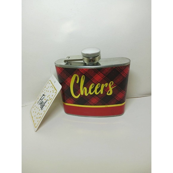 5 Oz Cheers Flask Stainless Steel Red Plaid Christmas Theme Small - Picture 6 of 6